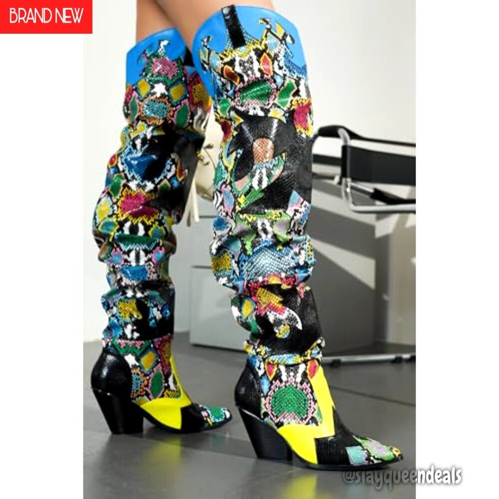 Women's Thigh High Cowboy Boots Chunky Heel Slip Resistant Over Knee - Picture 3 of 8